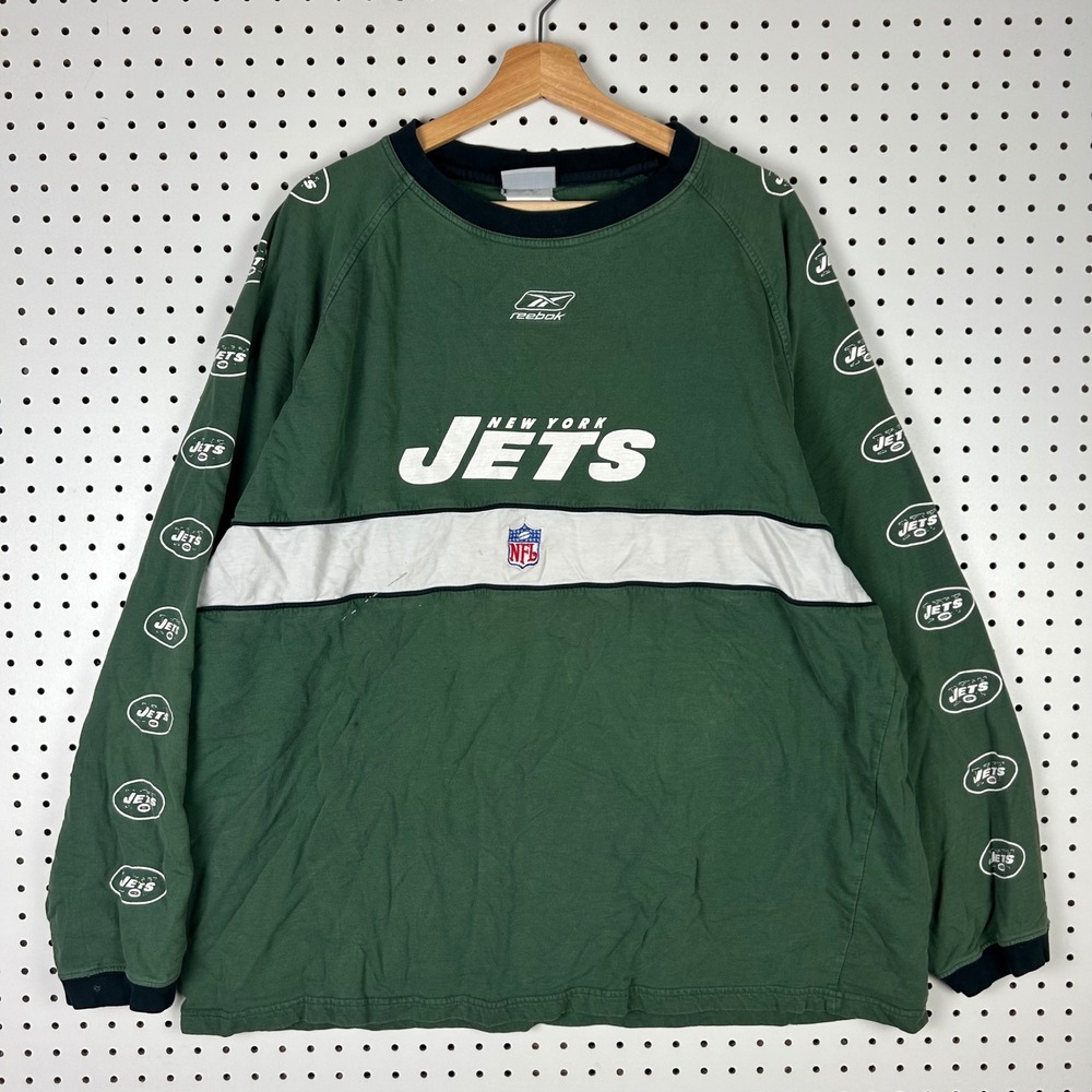 New York Jets Pullover Shirt Green 2XL Long Sleeve Graphic Reebok NFL Y2K Vtg